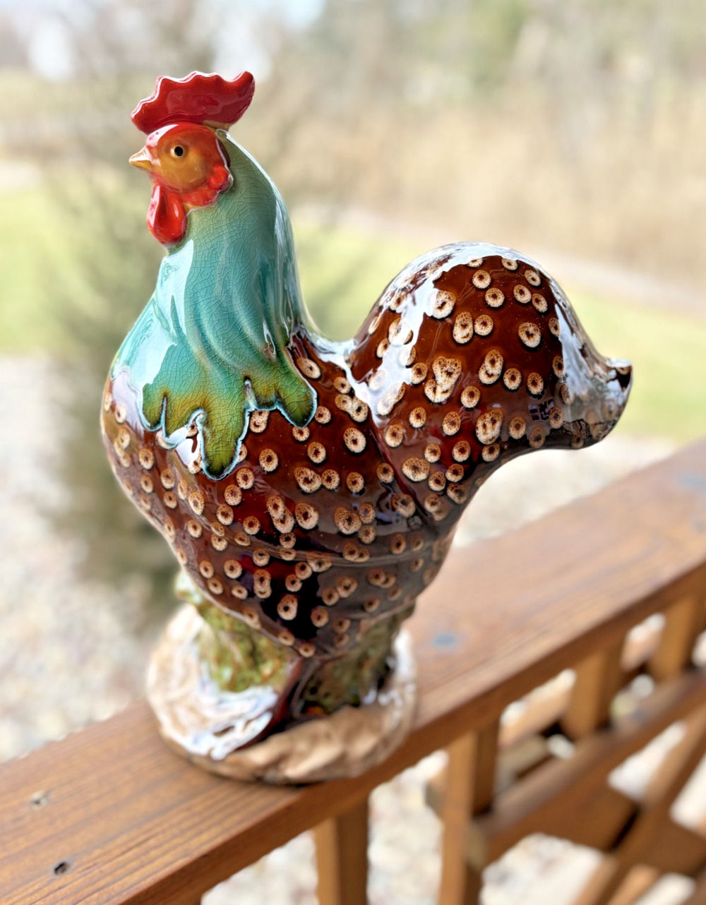 Large Ceramic Rooster Country Kitchen Farmhouse Decor Multicolor Glazed 14.5"